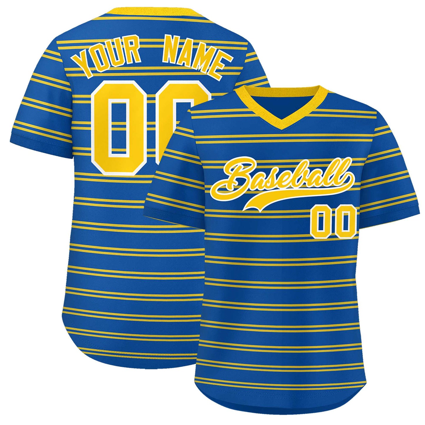 Custom Royal Gold Personalized Horizontal Stripe Authentic Pullover Baseball Jersey