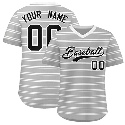 Custom Gray White Personalized Horizontal Stripe Authentic Pullover Baseball Jersey