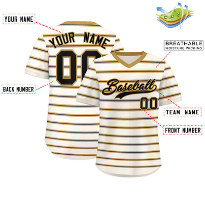 Custom Cream Old Gold-Black Personalized Horizontal Stripe Authentic Pullover Baseball Jersey