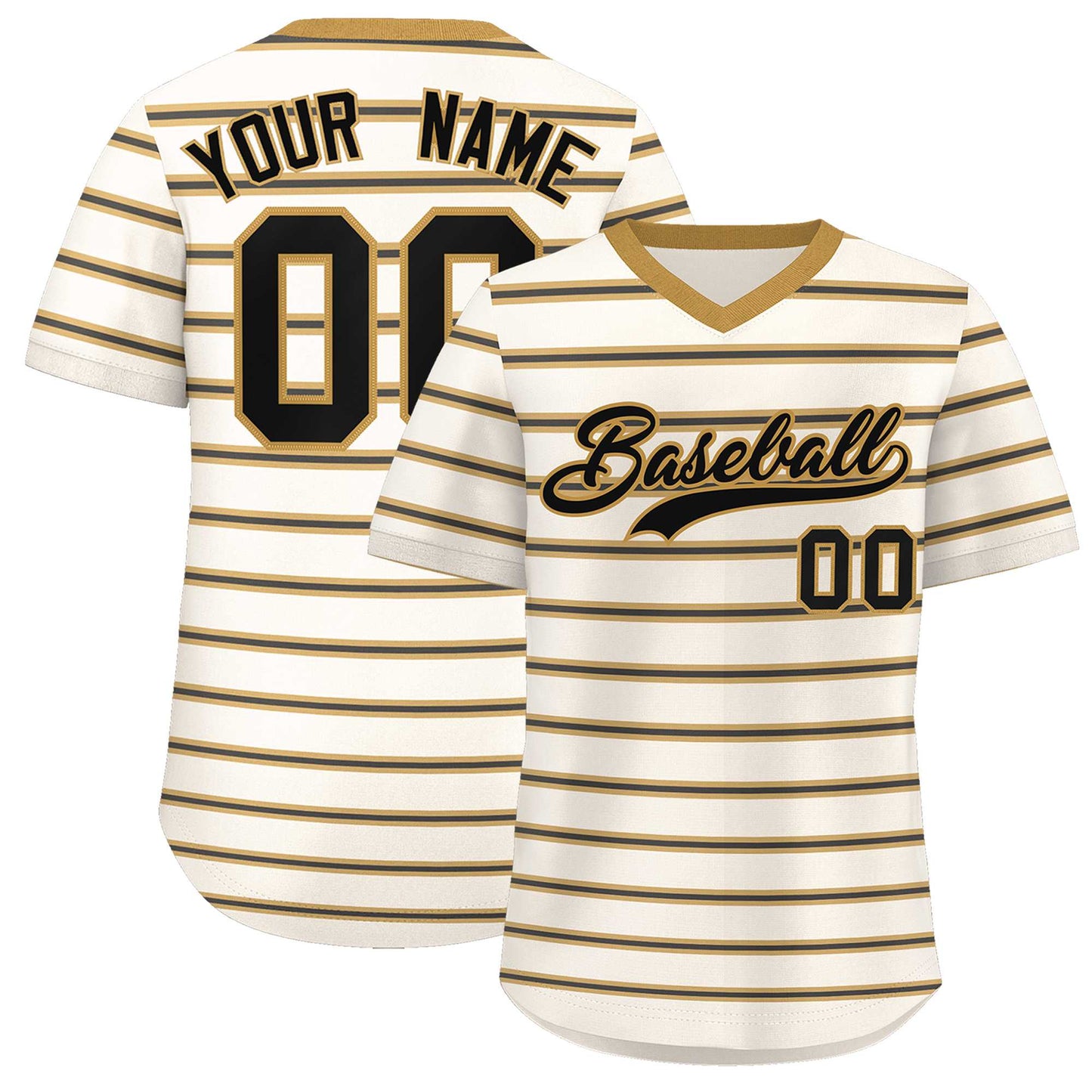 Custom Cream Old Gold-Black Personalized Horizontal Stripe Authentic Pullover Baseball Jersey