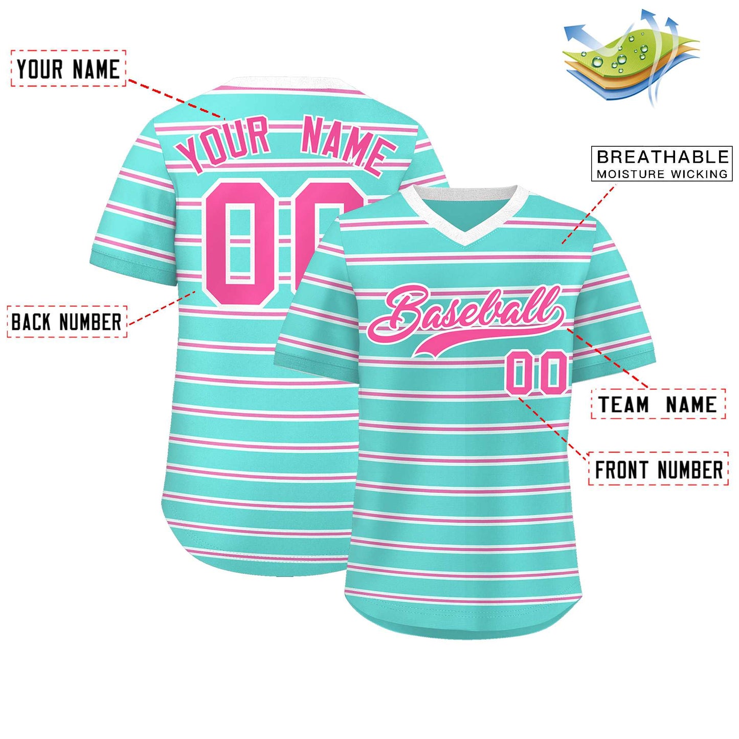 Custom Bright Green White-Pink Personalized Horizontal Stripe Authentic Pullover Baseball Jersey