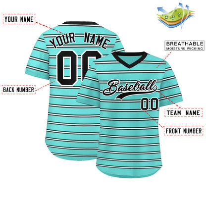 Custom Bright Green Black-White Personalized Horizontal Stripe Authentic Pullover Baseball Jersey