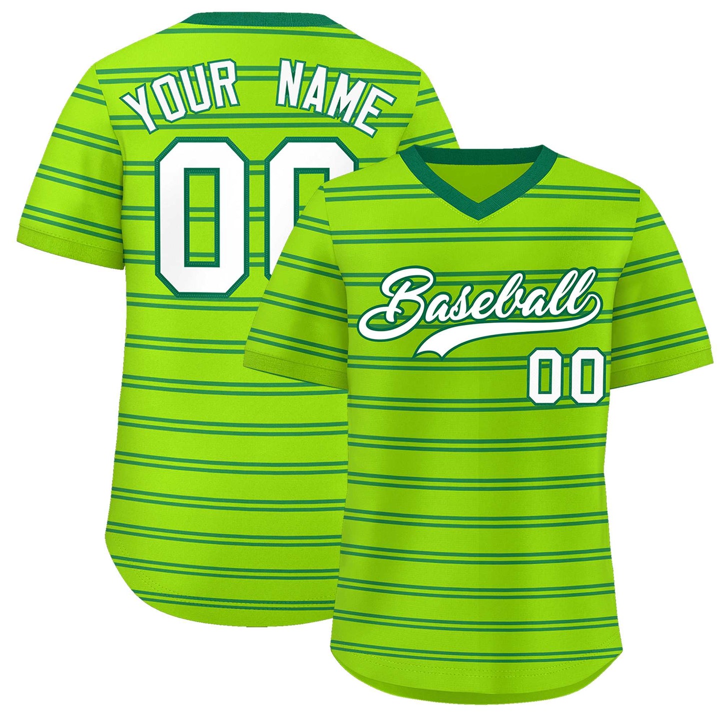 Custom Neon Green Kelly Green Personalized Horizontal Stripe Authentic Pullover Baseball Jersey