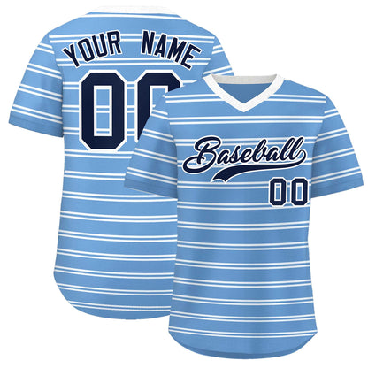 Custom Light Blue White Personalized Horizontal Stripe Authentic Pullover Baseball Jersey