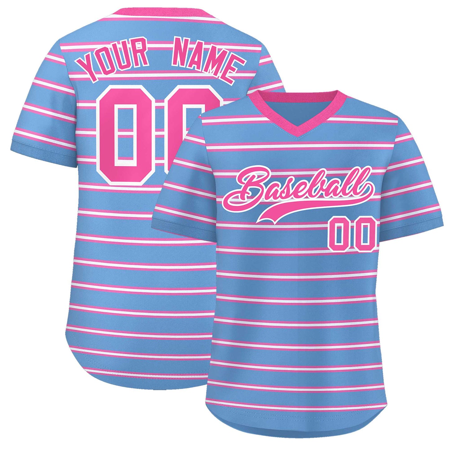 Custom Light Blue Pink-White Personalized Horizontal Stripe Authentic Pullover Baseball Jersey