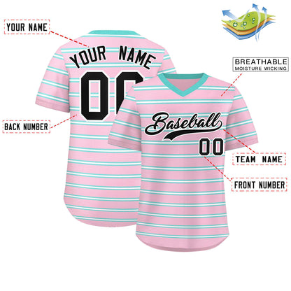 Custom Light Pink Bright Green-White Personalized Horizontal Stripe Authentic Pullover Baseball Jersey