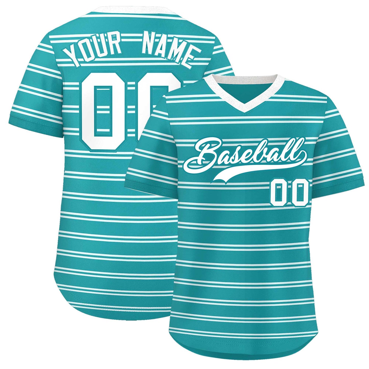 Custom Aqua White Personalized Horizontal Stripe Authentic Pullover Baseball Jersey