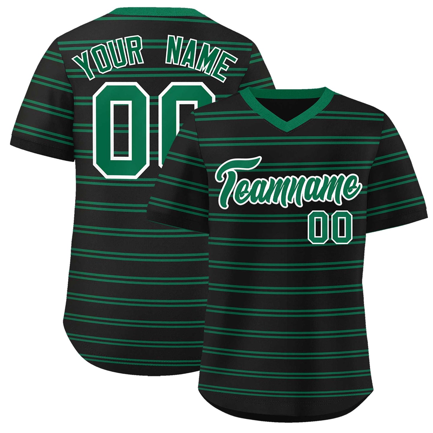 Custom Black Kelly Green Personalized Horizontal Stripe Authentic Pullover Baseball Jersey