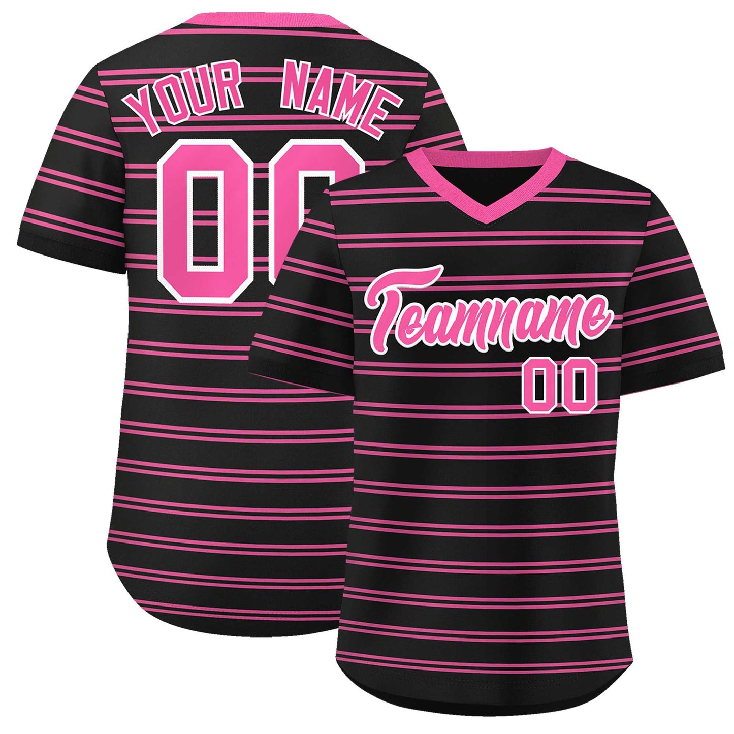 Custom Black Pink Personalized Horizontal Stripe Authentic Pullover Baseball Jersey