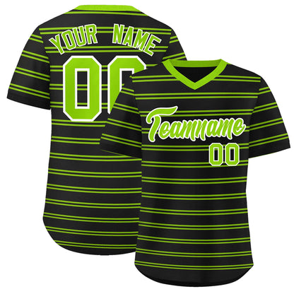 Custom Black Neon Green Personalized Horizontal Stripe Authentic Pullover Baseball Jersey