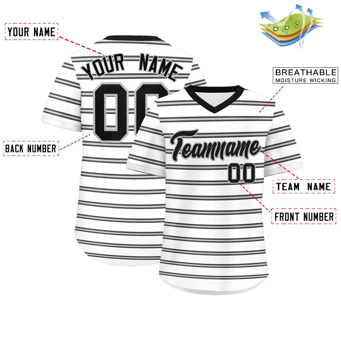 Custom White Black-Gray Personalized Horizontal Stripe Authentic Pullover Baseball Jersey