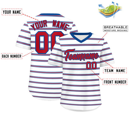 Custom White Royal-Red Personalized Horizontal Stripe Authentic Pullover Baseball Jersey