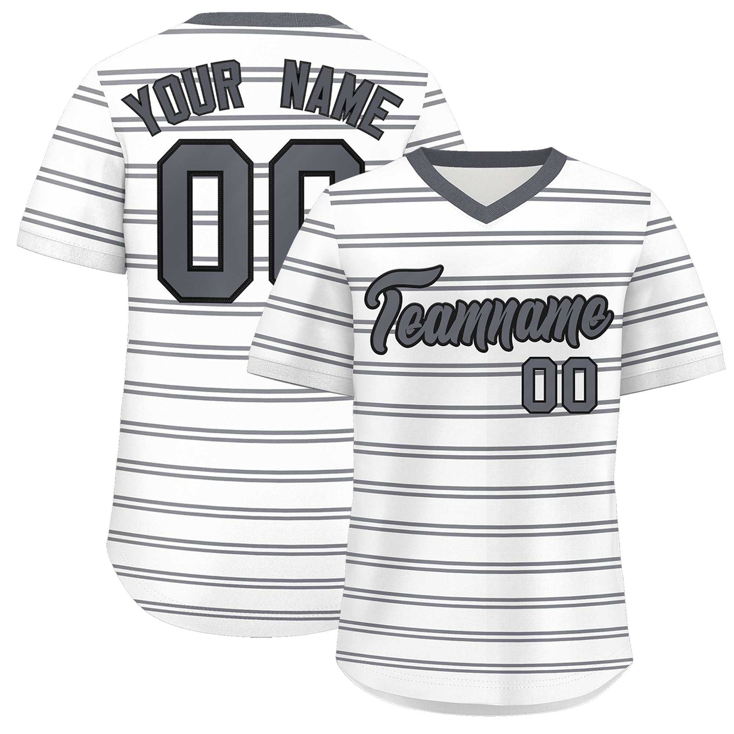 Custom White Dark Gray-White Personalized Horizontal Stripe Authentic Pullover Baseball Jersey