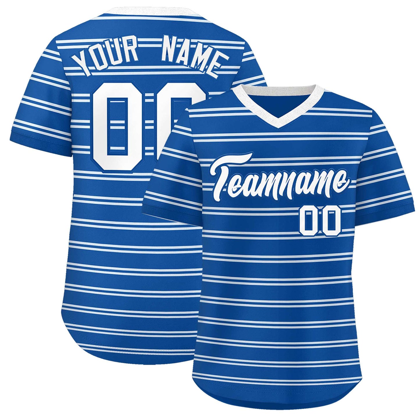 Custom Royal White Personalized Horizontal Stripe Authentic Pullover Baseball Jersey