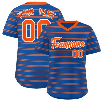 Custom Royal Orange Personalized Horizontal Stripe Authentic Pullover Baseball Jersey