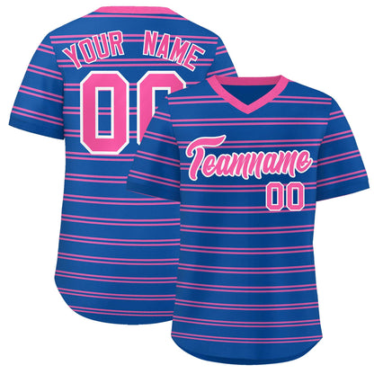 Custom Royal Pink Personalized Horizontal Stripe Authentic Pullover Baseball Jersey