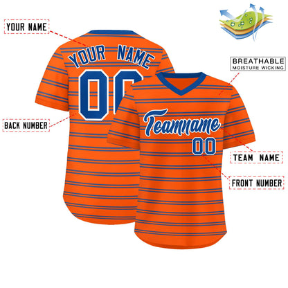 Custom Orange Royal Personalized Horizontal Stripe Authentic Pullover Baseball Jersey