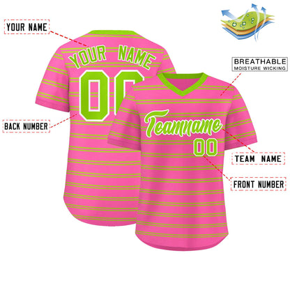 Custom Pink Neon Green Personalized Horizontal Stripe Authentic Pullover Baseball Jersey