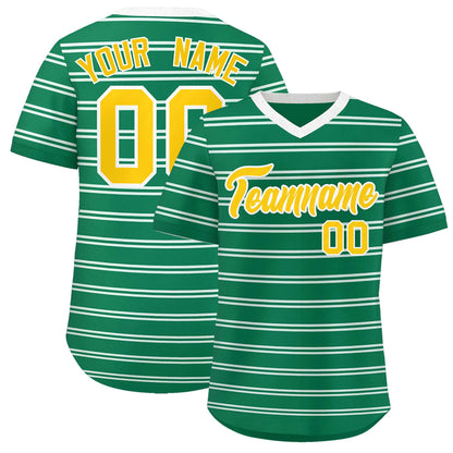 Custom Kelly Green White Personalized Horizontal Stripe Authentic Pullover Baseball Jersey