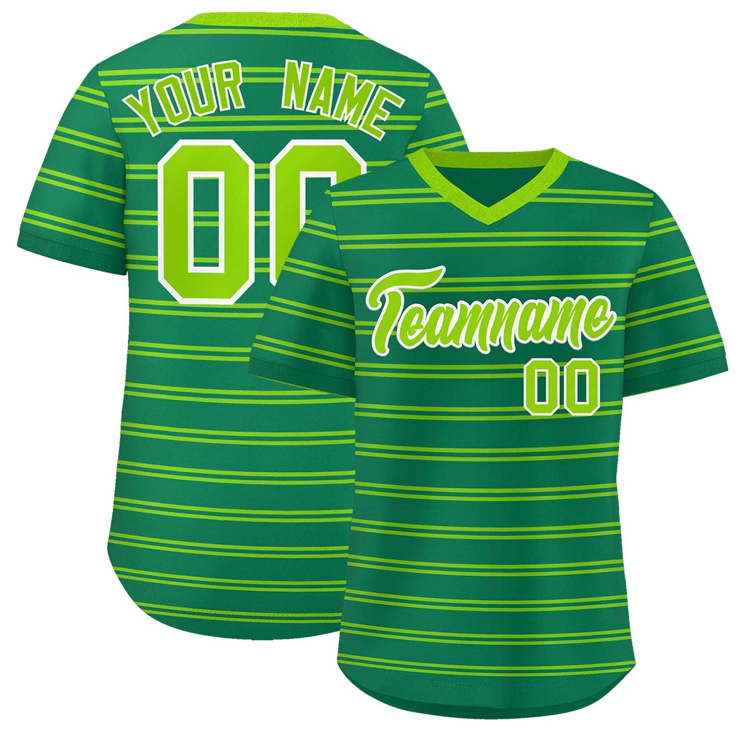 Custom Kelly Green Neon Green Personalized Horizontal Stripe Authentic Pullover Baseball Jersey