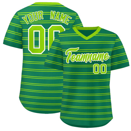 Custom Kelly Green Neon Green Personalized Horizontal Stripe Authentic Pullover Baseball Jersey