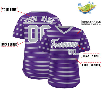 Custom Purple Gray Personalized Horizontal Stripe Authentic Pullover Baseball Jersey