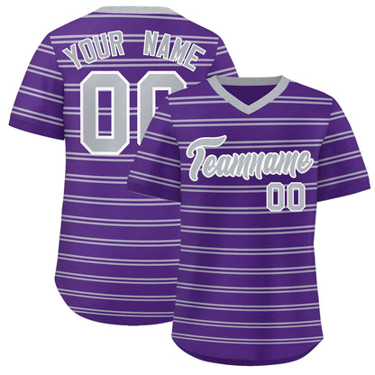 Custom Purple Gray Personalized Horizontal Stripe Authentic Pullover Baseball Jersey