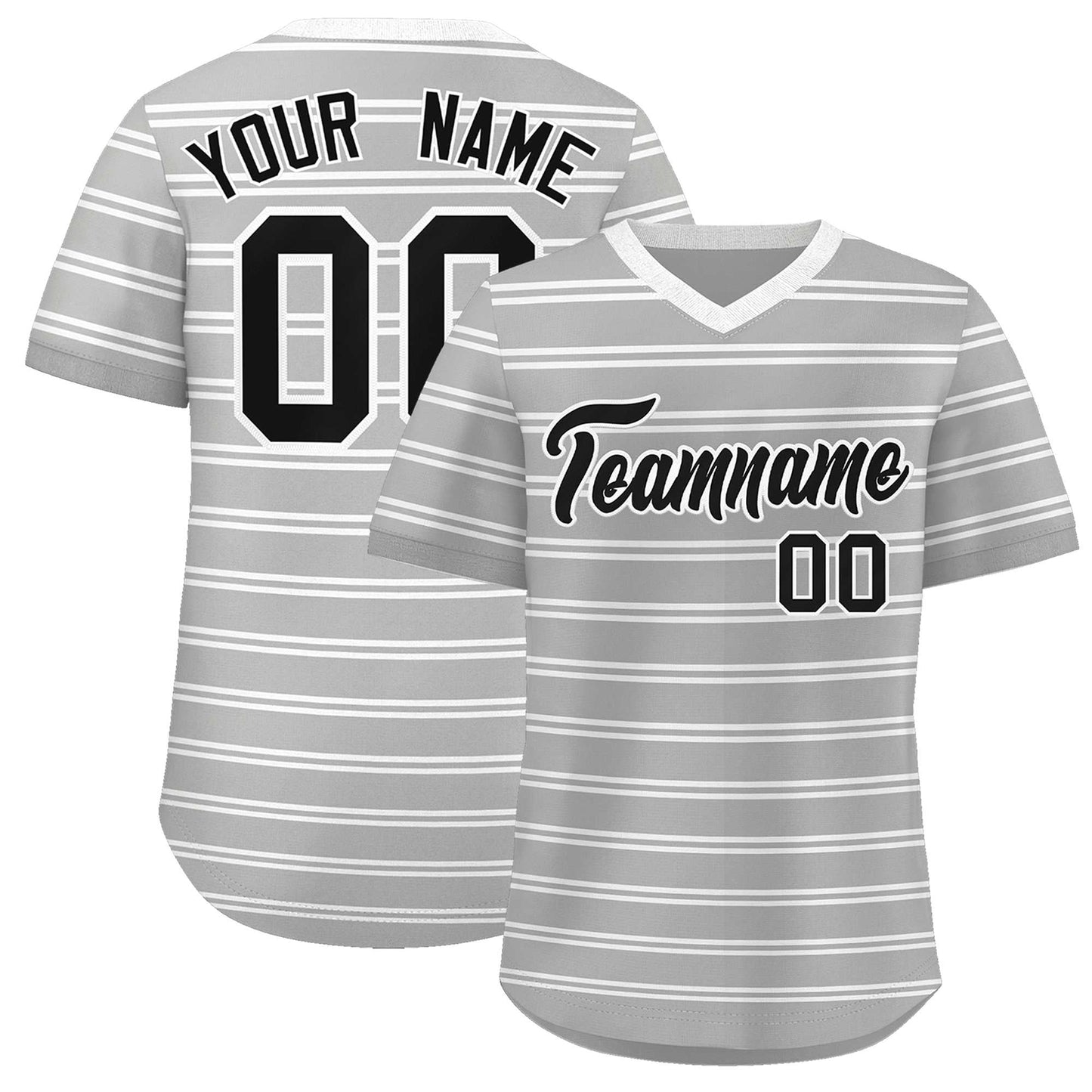 Custom Gray White Personalized Horizontal Stripe Authentic Pullover Baseball Jersey