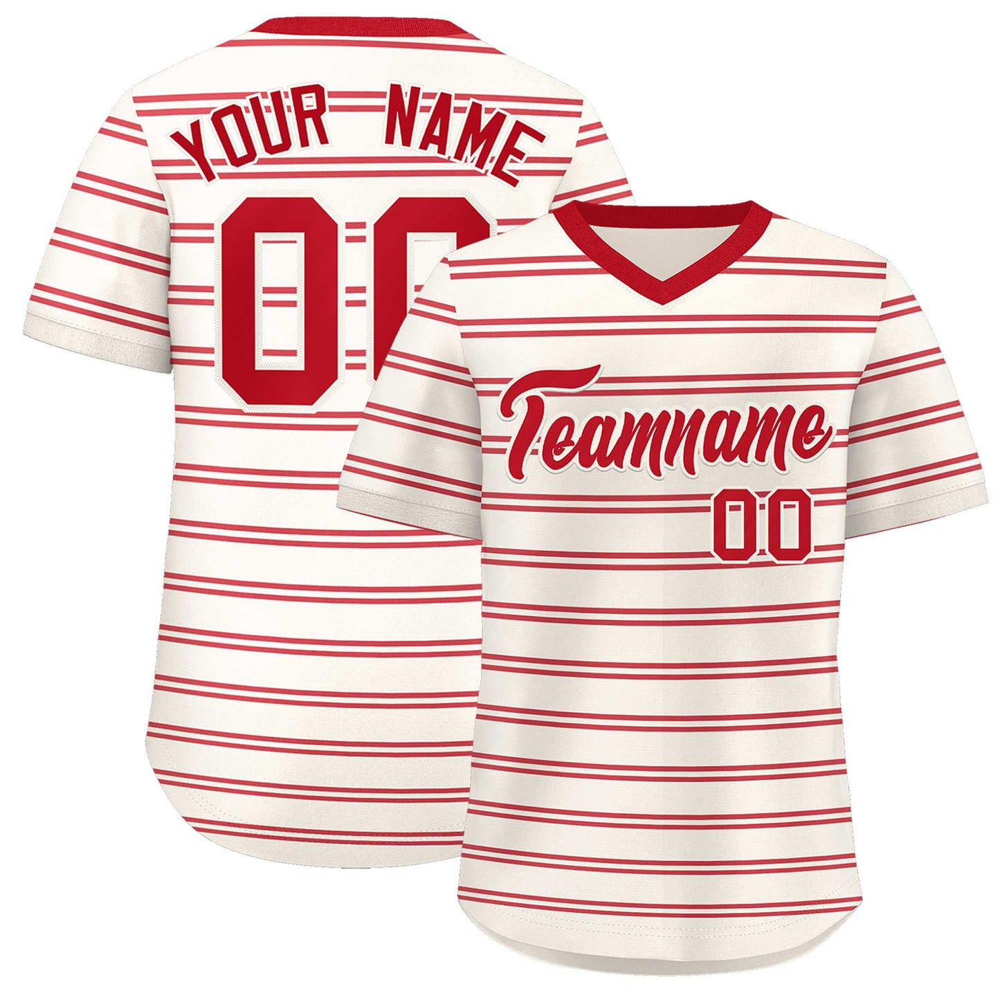 Custom Cream Red Personalized Horizontal Stripe Authentic Pullover Baseball Jersey