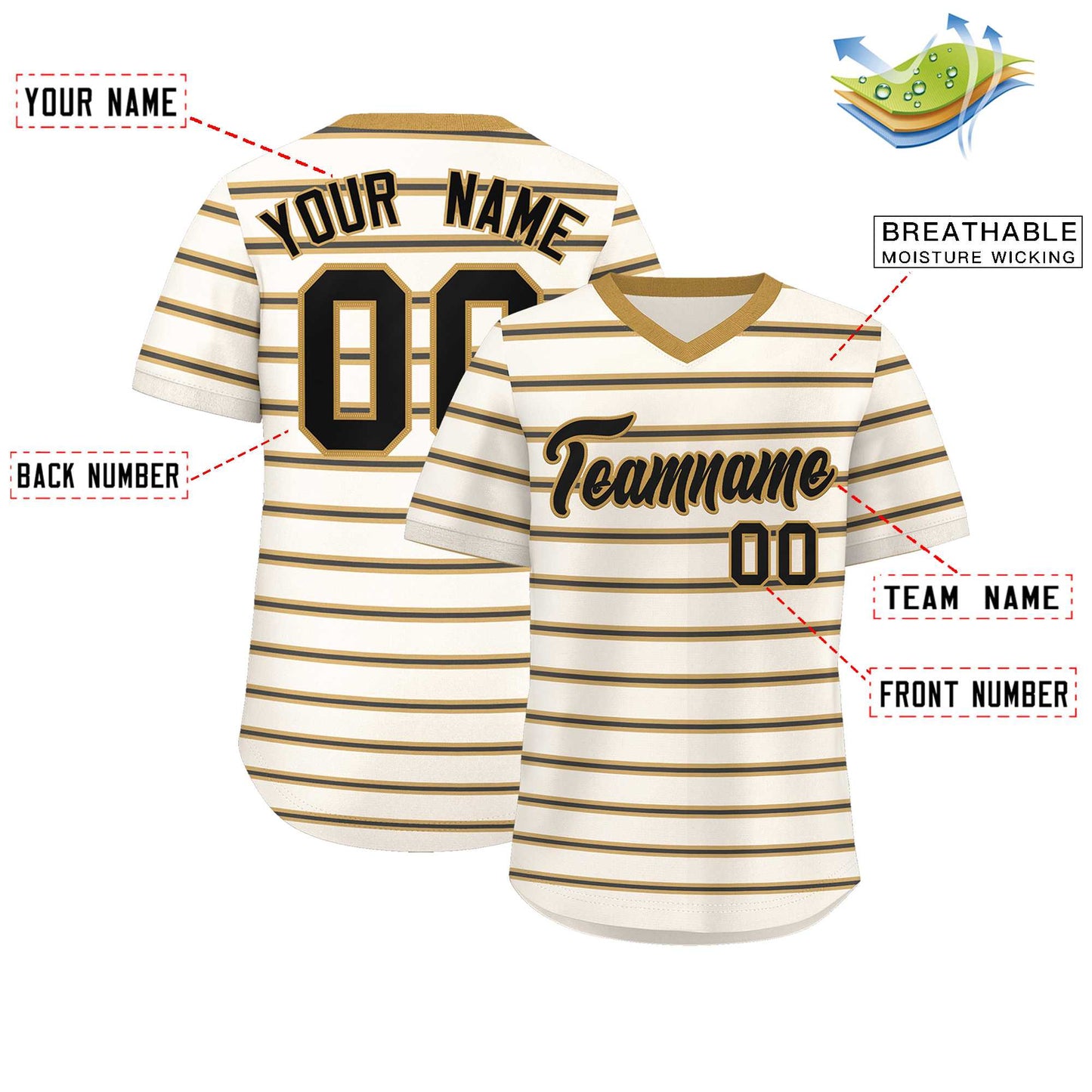 Custom Cream Old Gold-Black Personalized Horizontal Stripe Authentic Pullover Baseball Jersey