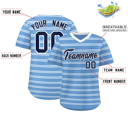 Custom Light Blue White Personalized Horizontal Stripe Authentic Pullover Baseball Jersey