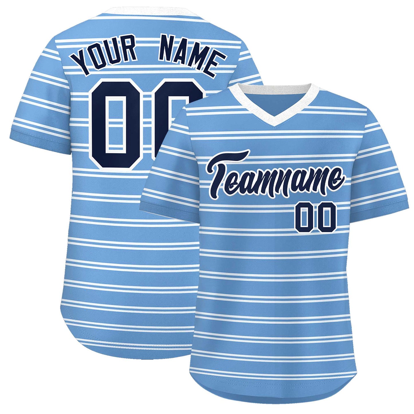 Custom Light Blue White Personalized Horizontal Stripe Authentic Pullover Baseball Jersey