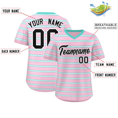 Custom Light Pink Bright Green-White Personalized Horizontal Stripe Authentic Pullover Baseball Jersey