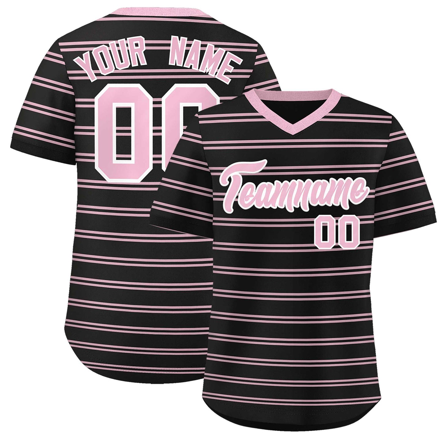 Custom Black Light Pink Personalized Horizontal Stripe Authentic Pullover Baseball Jersey