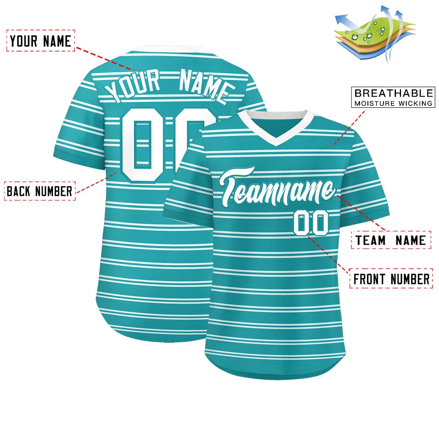 Custom Aqua White Personalized Horizontal Stripe Authentic Pullover Baseball Jersey