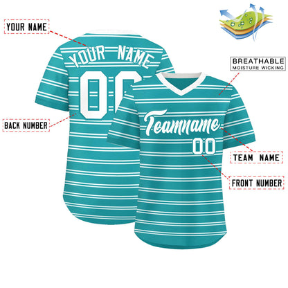 Custom Aqua White Personalized Horizontal Stripe Authentic Pullover Baseball Jersey