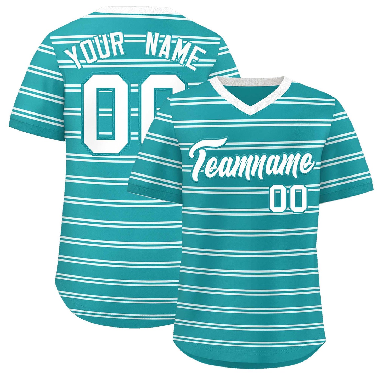 Custom Aqua White Personalized Horizontal Stripe Authentic Pullover Baseball Jersey