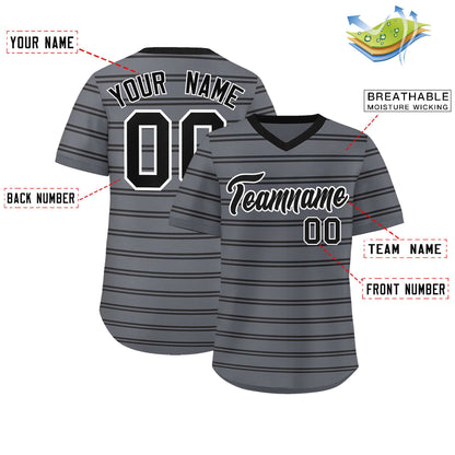 Custom Dark Gray Black Personalized Horizontal Stripe Authentic Pullover Baseball Jersey