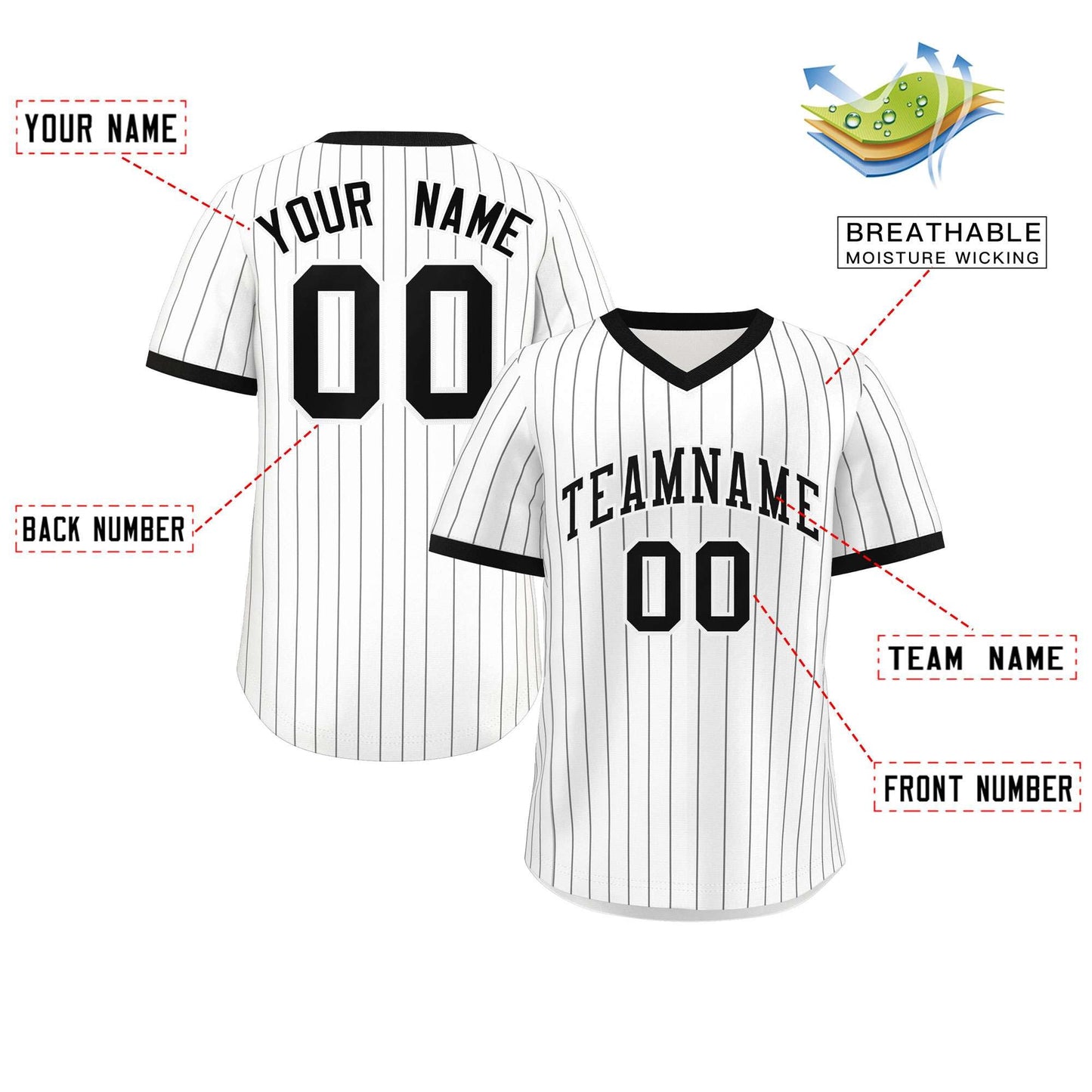 Custom White Black Stripe Fashion Authentic Pullover Baseball Jersey