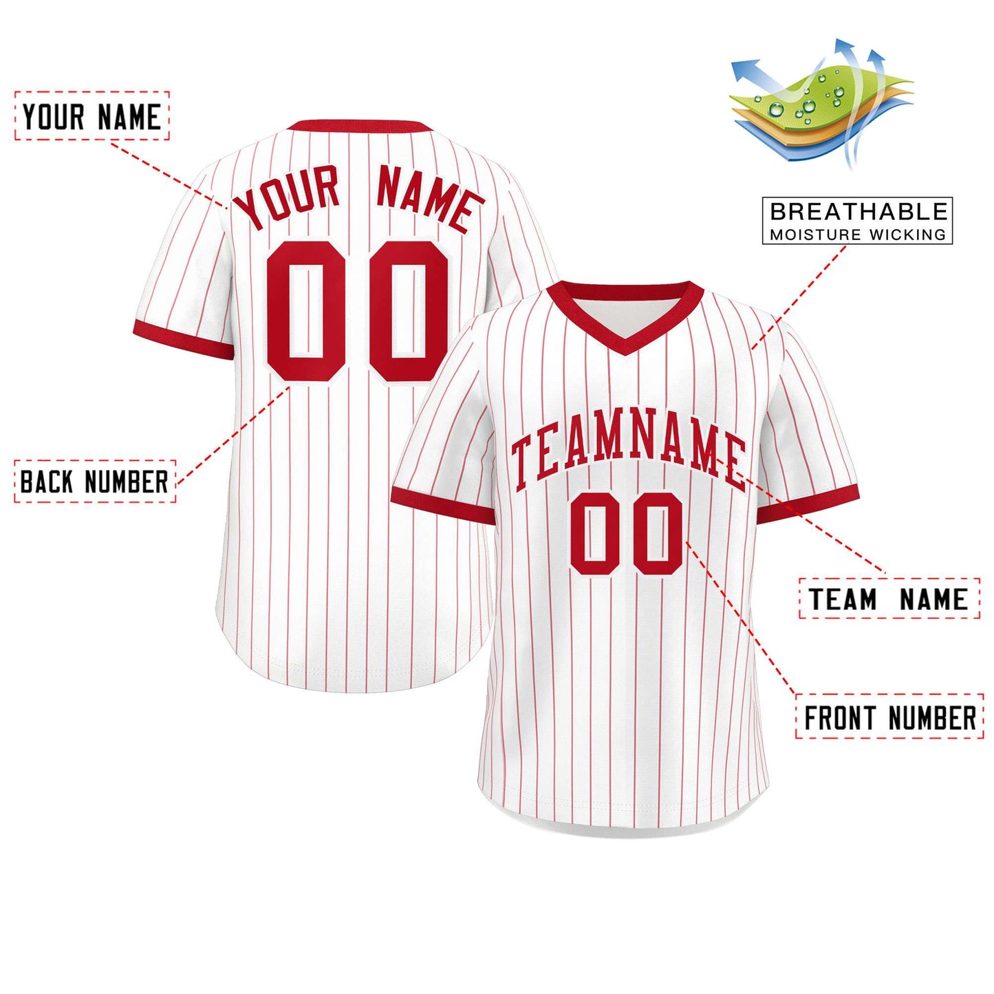 Custom White Red Stripe Fashion Authentic Pullover Baseball Jersey