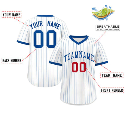 Custom White Royal Stripe Fashion Authentic Pullover Baseball Jersey