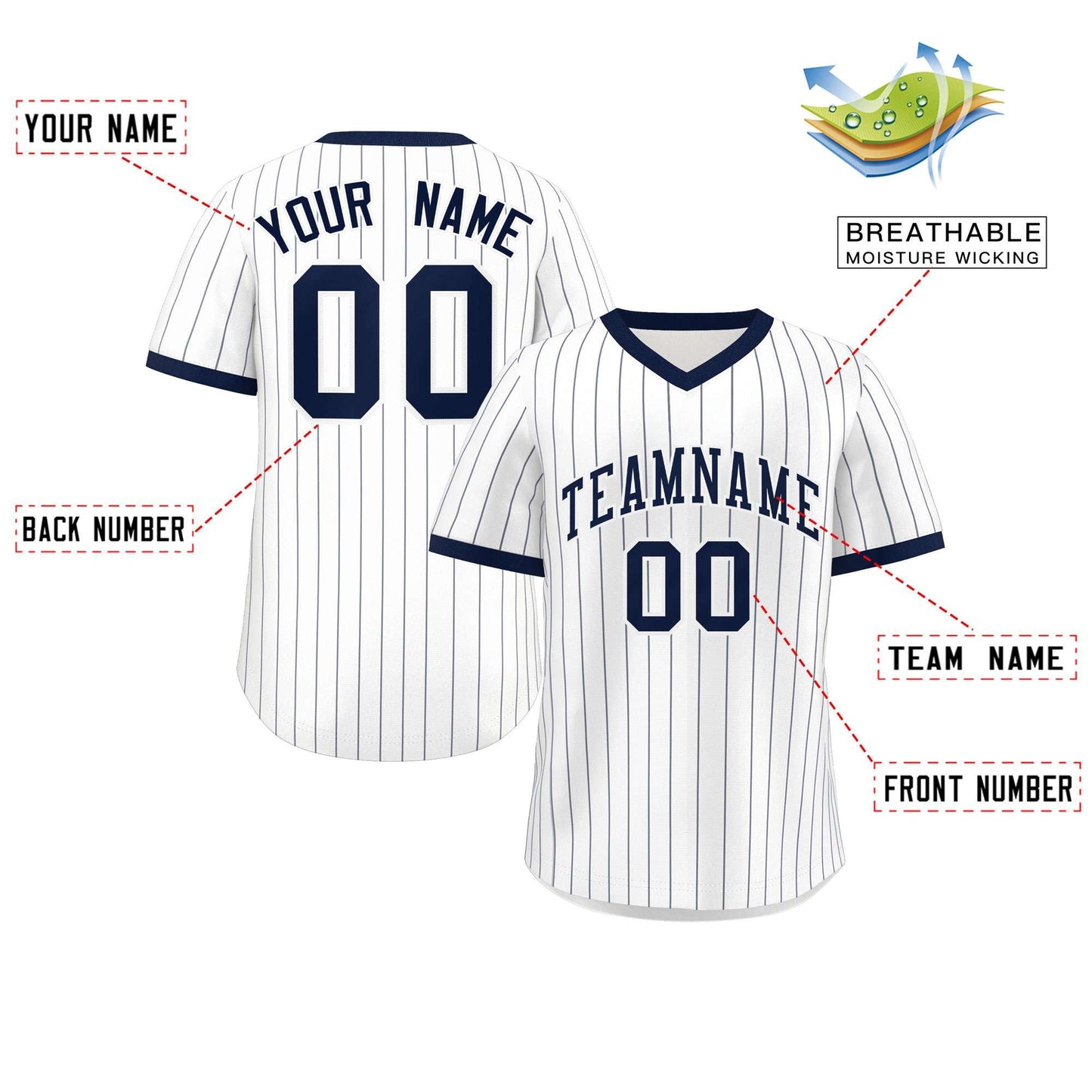 Custom White Navy Stripe Fashion Authentic Pullover Baseball Jersey