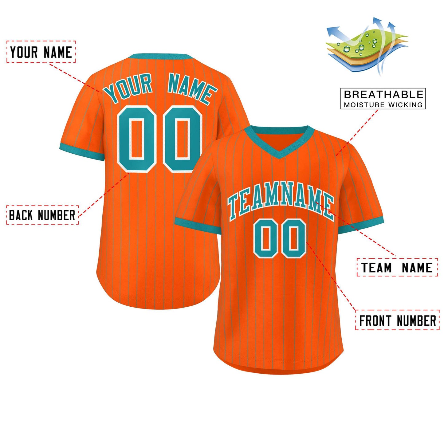 Custom Orange Aqua Stripe Fashion Authentic Pullover Baseball Jersey