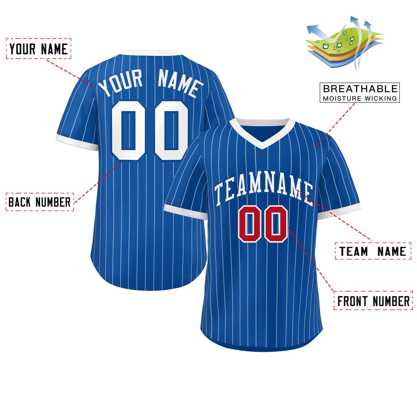 Custom Royal White Stripe Fashion Authentic Pullover Baseball Jersey