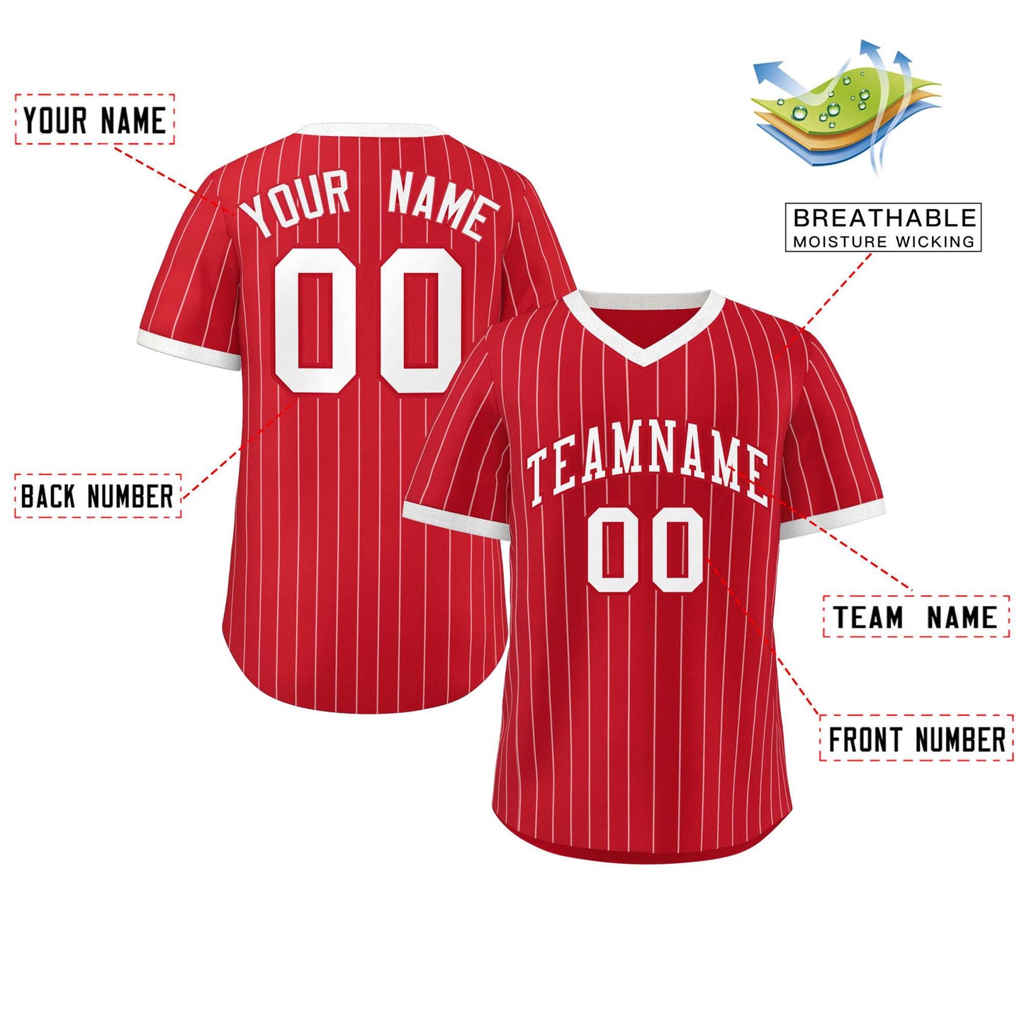 Custom Red White Stripe Fashion Authentic Pullover Baseball Jersey