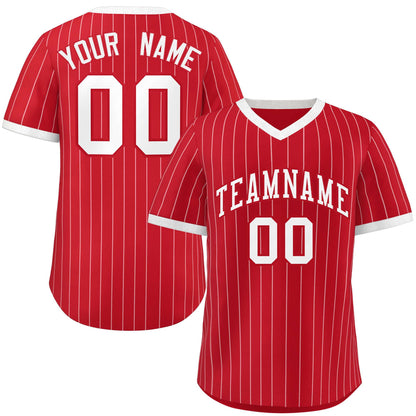 Custom Red White Stripe Fashion Authentic Pullover Baseball Jersey