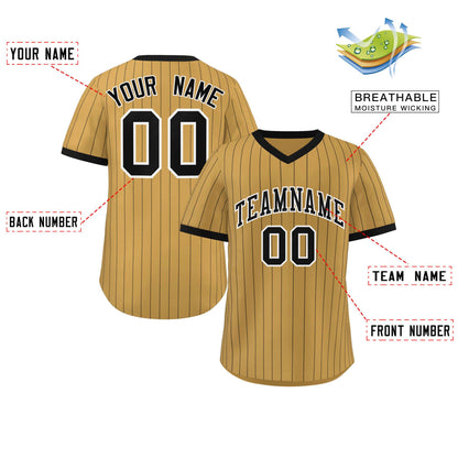 Custom Old Gold Black Stripe Fashion Authentic Pullover Baseball Jersey