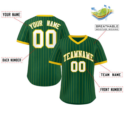 Custom Green Gold Stripe Fashion Authentic Pullover Baseball Jersey