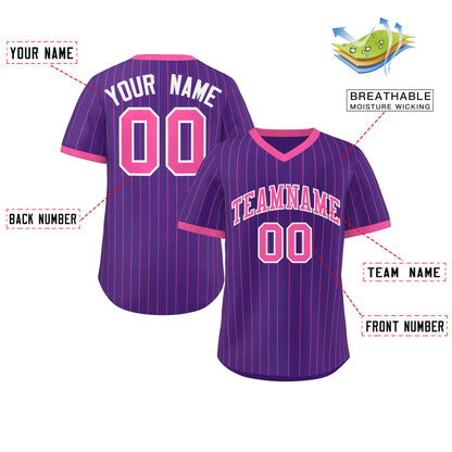 Custom Purple Pink Stripe Fashion Authentic Pullover Baseball Jersey