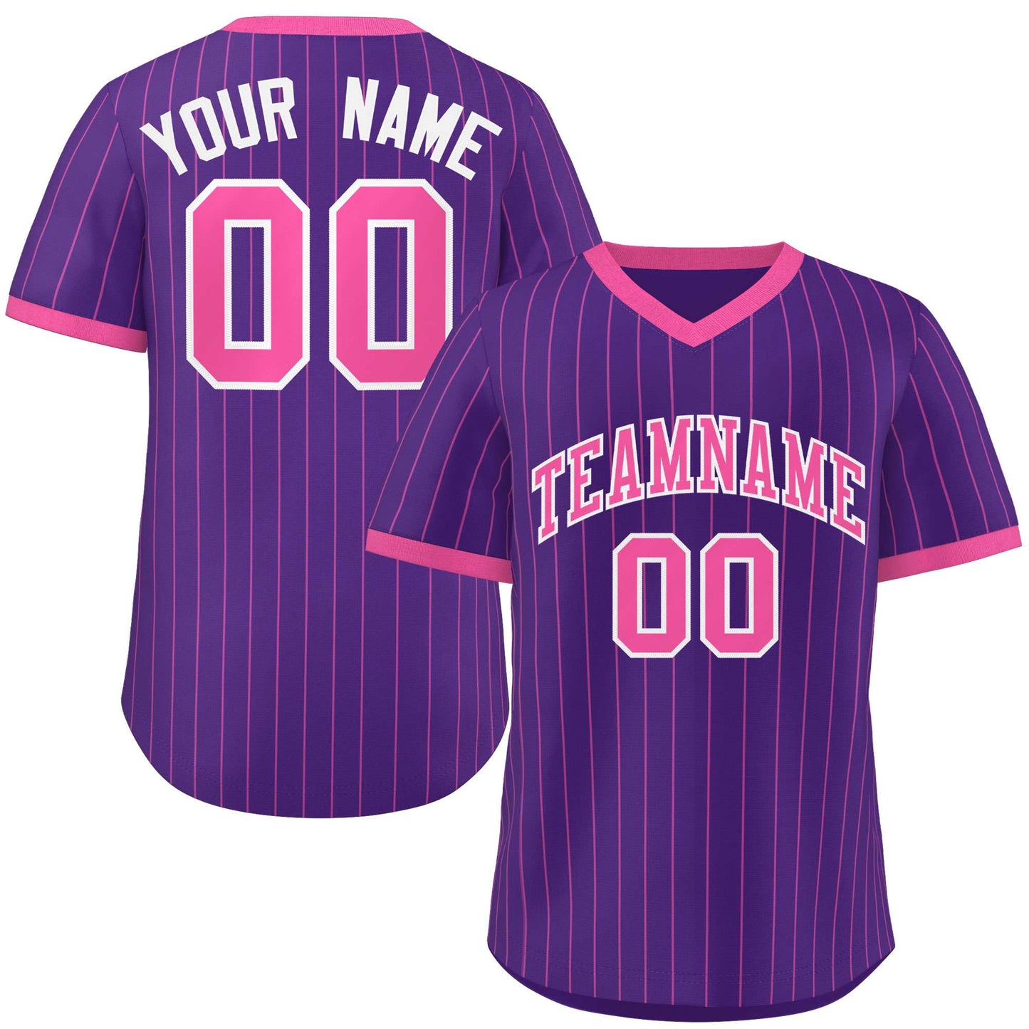 Custom Purple Pink Stripe Fashion Authentic Pullover Baseball Jersey